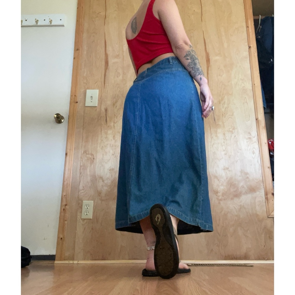 Classic Elements Blue Button-Front Midi Skirt - image 2